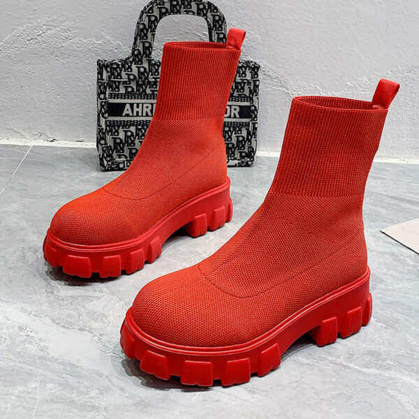 New Style Fashion Stretchable Knit Fabric Women's Boots Solid Color Ankle & Bootie for Ladies - Image 5