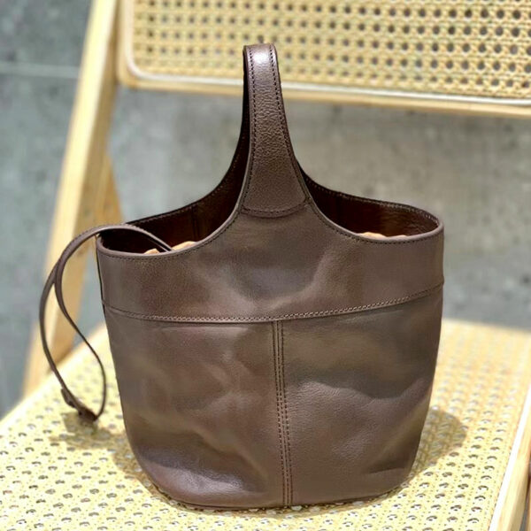 Women's bag with customizable logo, new style handbag Superior quality leather bucket bag with cowhide shoulder strap. - Image 7