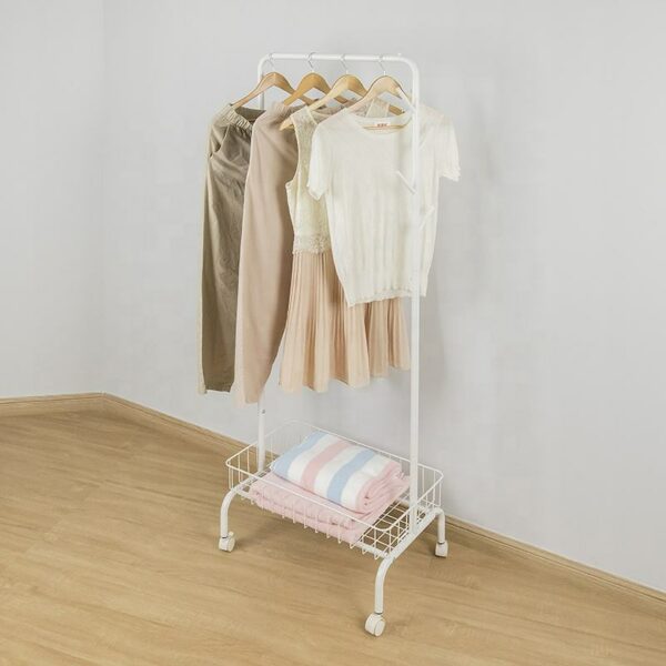 Hanging Clothes Rack, Coat Rack, and Basket for Bedroom Entryway - Image 3