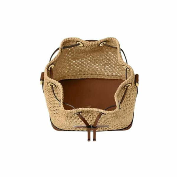 Customized bag with drawstring clasp and BB letter logo Brown and natural colored raffia bucket bag shoulder messenger bag for ladies - Image 7