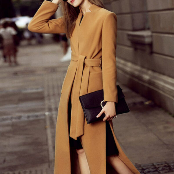 Superior quality classy long double-breasted women's trench coat - Image 7