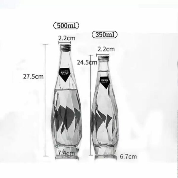 350 milliliters and 500 milliliters fresh layout Exceptional transparent, opulent diamond-shaped glass wine bottle with metal stopper - Image 3