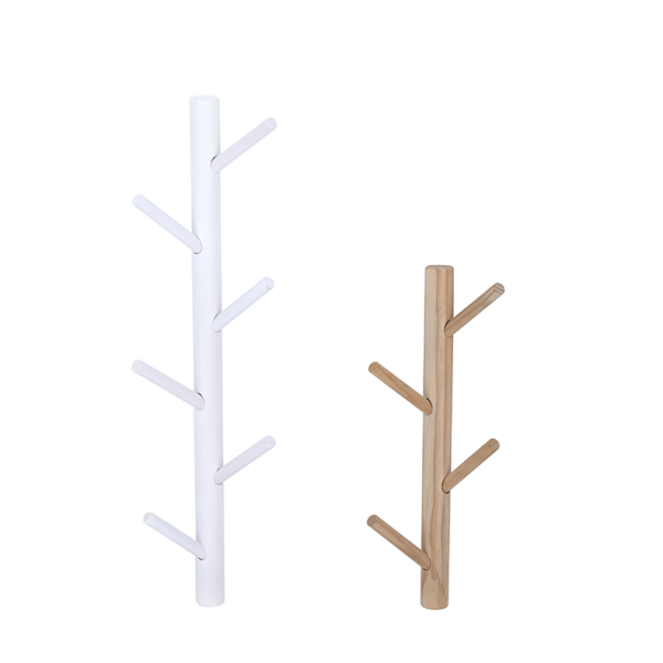 Wall-mounted wooden coat racks stands with a tree-shaped hanger for clothes and hats in the living room - Image 6