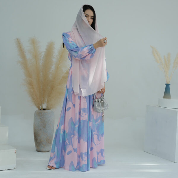 Islamic EID Modest Plus-Size Women's Abaya Dress with Satin Printing for the New Summer - Image 6