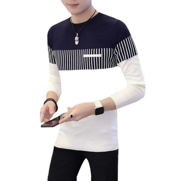 Custom Knitted Pullover Men's Casual Cotton Pullover Sweater with Stripes for Winter Fashion - Image 6