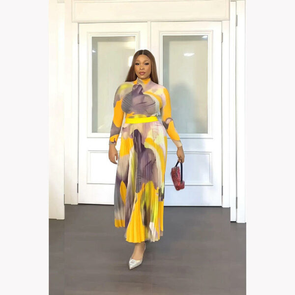 Current Style: Loose, colorful, tie-dyed, elegant, long sleeve top with waffle pleated long skirt set in enormous size. - Image 7