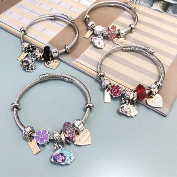 Hottest deal Girls' premium jewelry in the form of a stainless steel love flower crystal bead charm bracelet - Image 7