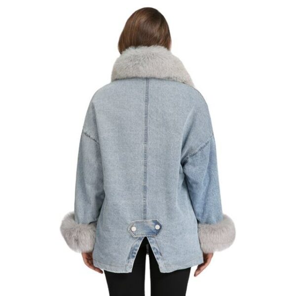 Women's faux fur collar winter coat in blue jeans and denim for ladies with fur, available in quantity - Image 6