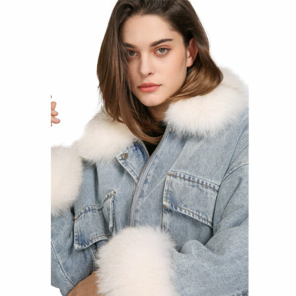 For a woman, winter coats and muffs Women's mixed-media chaqueta jeans and denim jackets - Image 5