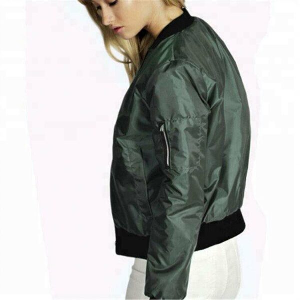 Fashion women's coat tops, wholesale plain thin zipper bomber jackets for women Long-sleeve O-neck Casual Baseball Jacket in Solid Color