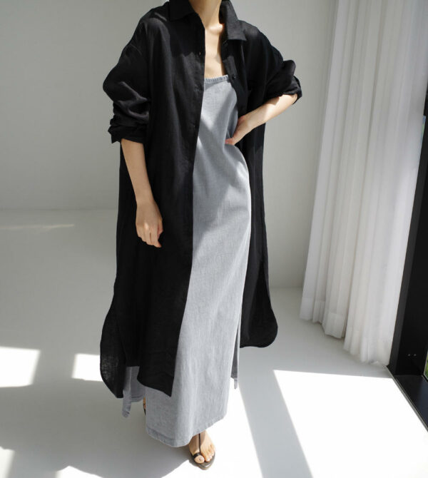 Women's Customized Elegant Style Button Maxi Long Cotton Linen Smart Casual Shirt Dresses - Image 6