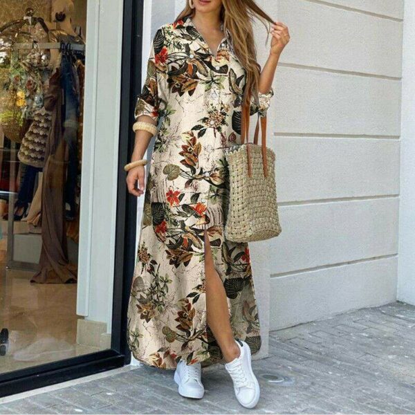 Autumn Long Shirt Dresses Women Pocketed Fashion Print Elegant Plus Size 5XL Casual Dress, New Long Sleeve Single Breasted Dress - Image 6