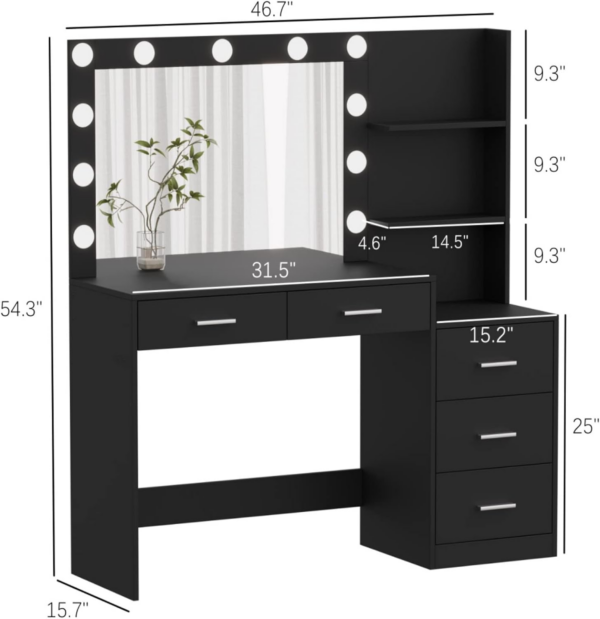 Hot deal Makeup vanity table dressing table with drawers and an LED-lit, padded mirror and stool - Image 6