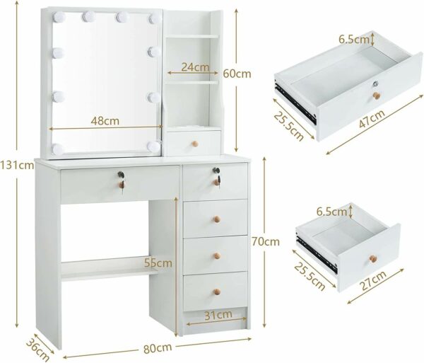 Vanity Set Dresser Desk with Sliding Illuminated Mirror for Cosmetics that Charges - Image 5