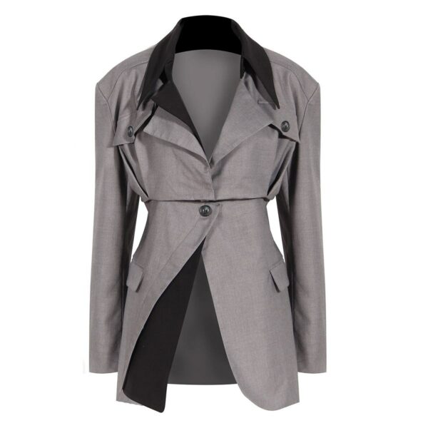 Stylish Spring New Long Sleeve Detachable Khaki Jackets Dress Blazers Set Femme Women Blazer - Image 7