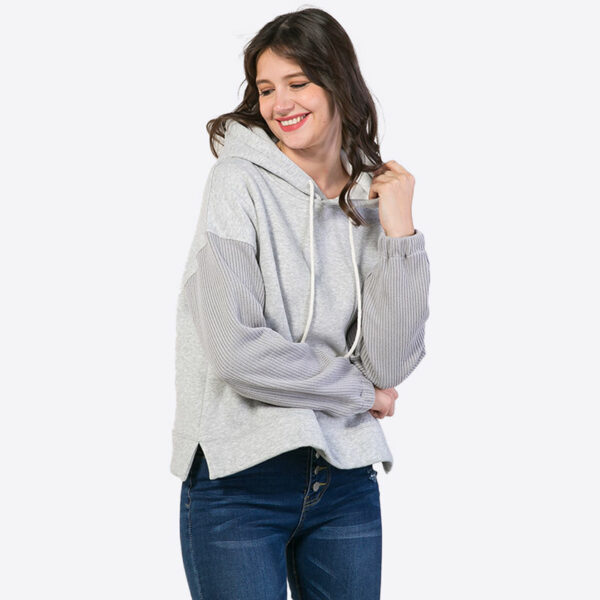 custom long sleeve gray simple drawstring hoodies sweatshirts for women - Image 6