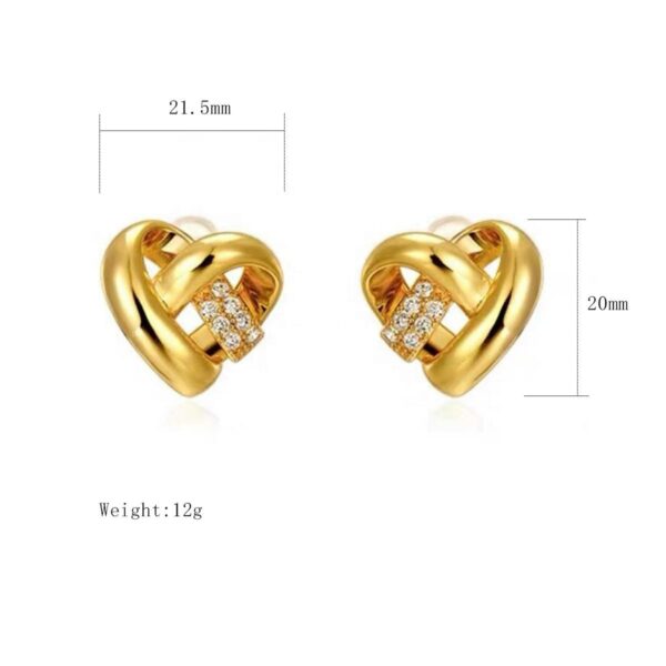 New 18k Real Gold Plated Baroque Brass Patchwork Earrings with a Geometric Heart Shaped Zirconia - Image 7