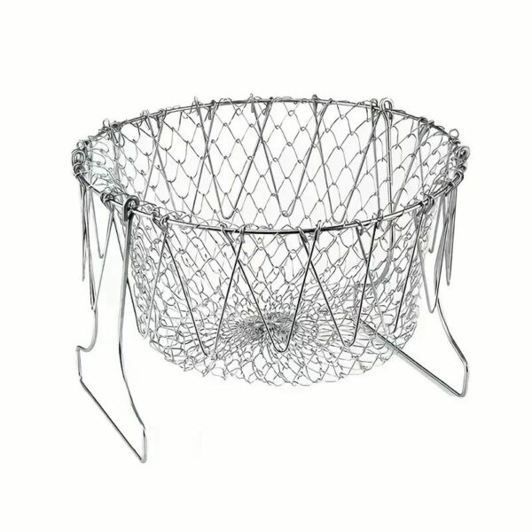 Folding Stainless Steel Strainers French Fry Basket: Multipurpose Kitchen Tools with a Household Oil Mesh Basket