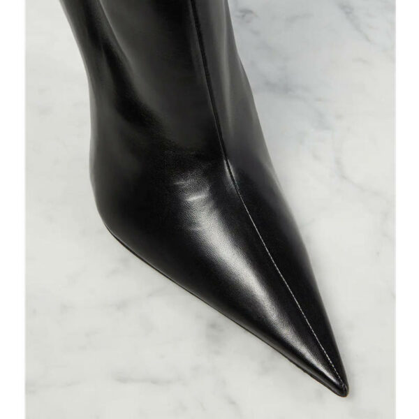 Custom Low MOQ Black Leather Ankle & Bootie Boots with High Top Heel and Big Size Pointy Toe Thin Heel for Ladies - Image 7