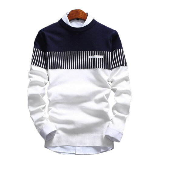 Custom Knitted Pullover Men's Casual Cotton Pullover Sweater with Stripes for Winter Fashion - Image 7