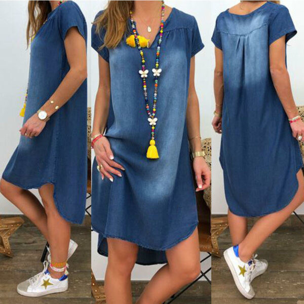 Women's new arrivals in casual denim dresses plus size women's dresses with short sleeves in a size 3XL for ladies dresses for ladies - Image 2