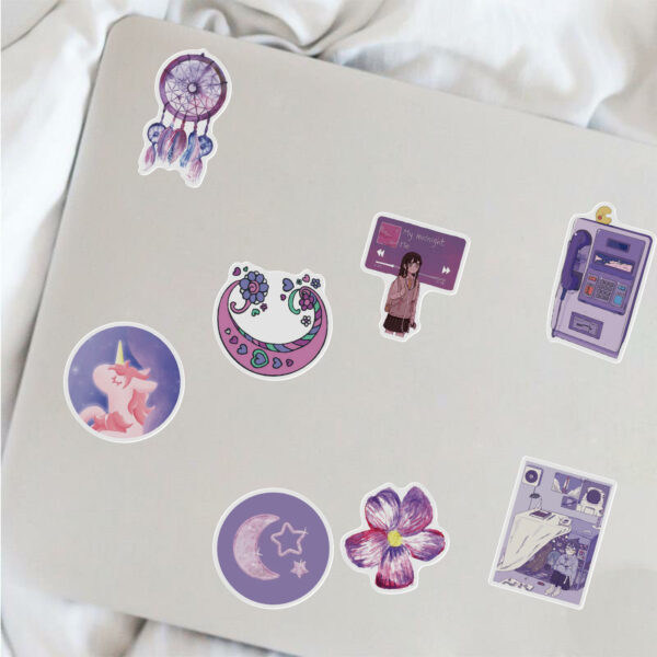 50 pieces of adorable cartoon purple wind girl graffiti stickers to adorn a motorcycle trunk that are waterproof - Image 7