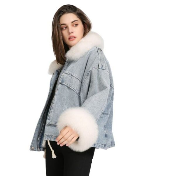 For a woman, winter coats and muffs Women's mixed-media chaqueta jeans and denim jackets - Image 6