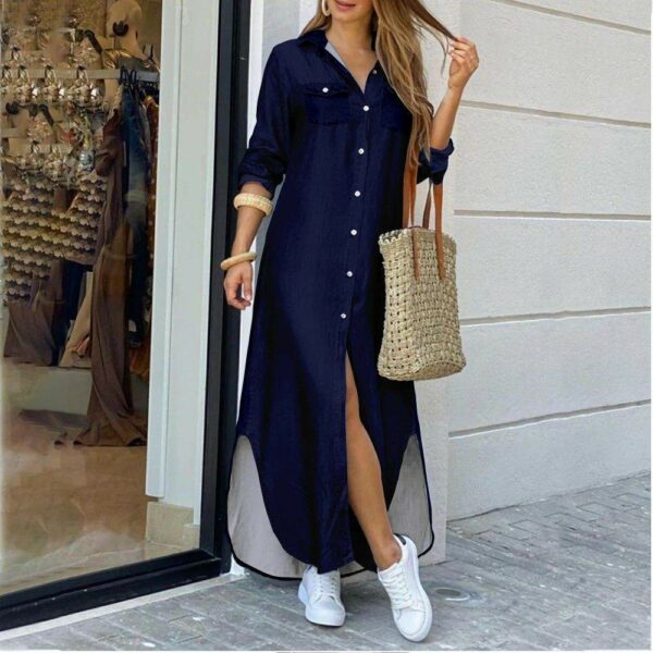 Autumn Long Shirt Dresses Women Pocketed Fashion Print Elegant Plus Size 5XL Casual Dress, New Long Sleeve Single Breasted Dress - Image 7