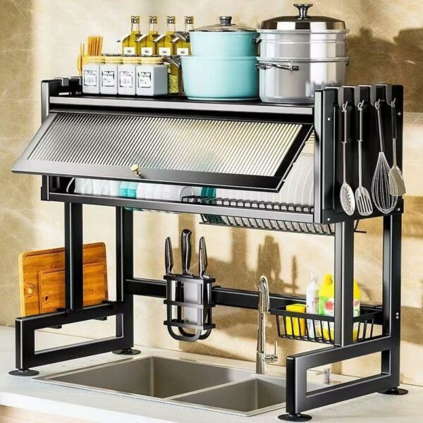 Carts & Islands for the Kitchen Bowl Table Dish with Door Bowl Storage Locker Drain Rack Cupboard Dustproof Kitchen Sink Rack - Image 2