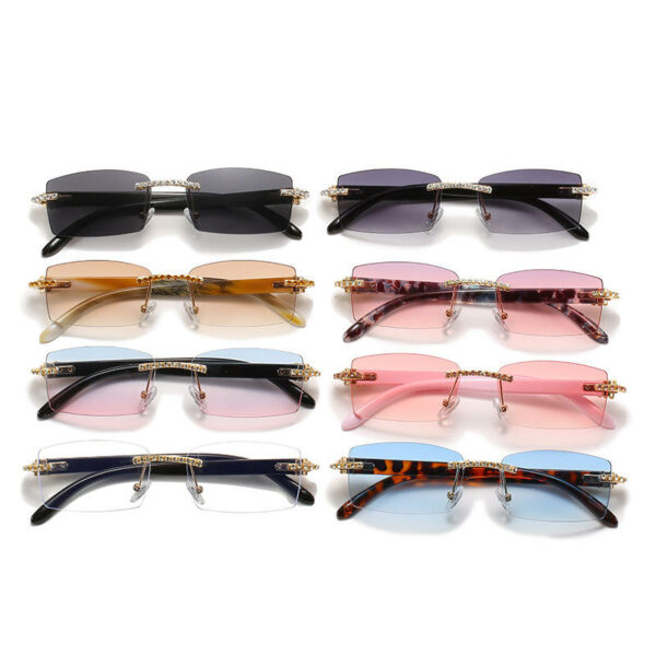 Women's New Luxury Diamond Sunglasses Handmade Rhinestone Handmade Crystal Rectangular Sunglasses UV400 Rimless Shade Eyewear - Image 6