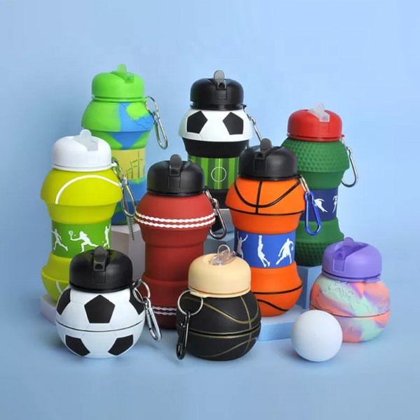 Kids Straw Football Collapsible Water Bottle with Custom Logo for Sports Drinkware - Football Botella de agua - Image 7