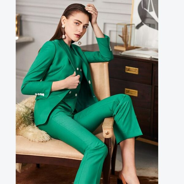 Women's two-piece, three-piece business suit in green, with green blazer pants suit and lady tuxedo suit,  newest styles - Image 7