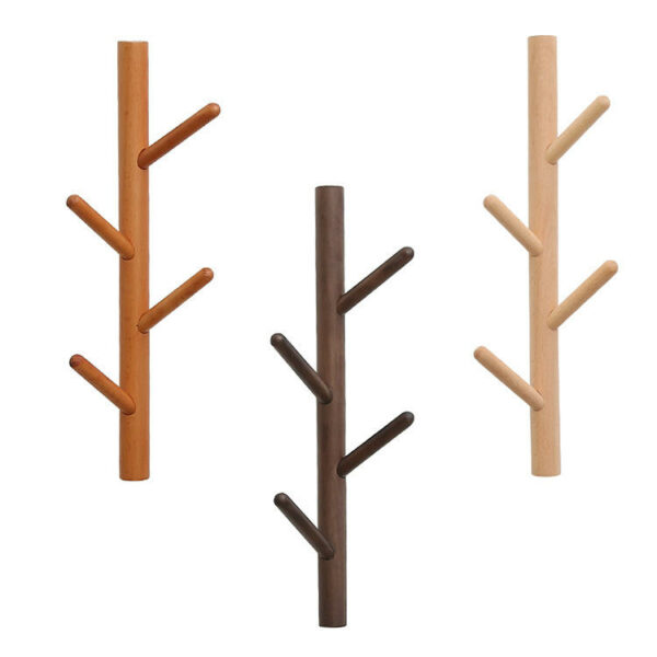 Wall-mounted wooden coat racks stands with a tree-shaped hanger for clothes and hats in the living room - Image 7